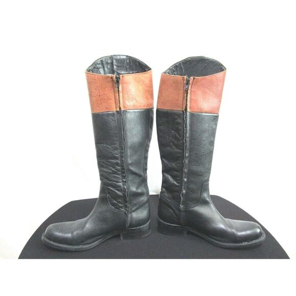 Steve Madden Rogerrr Black Brown Leather Zip Knee High Riding Boots Sz 6.5 M - Picture 5 of 11